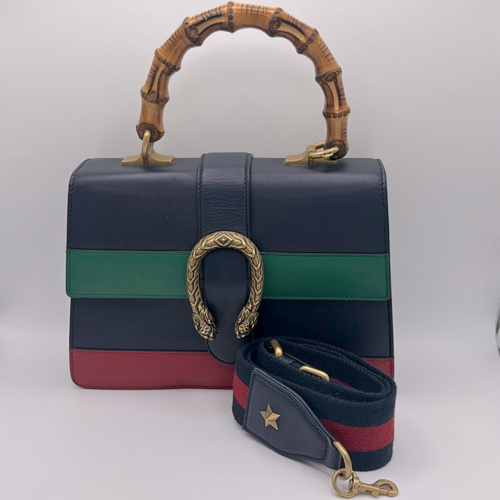 GUCCI Moon Calfskin Bamboo Web Medium Dionysus Top Handle Bag - Picture 3 of 17